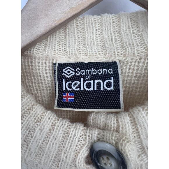 Samband Of Iceland Cream Pure Wool Chunky Knit Cardigan Adult Large Fair isle - Picture 3 of 6